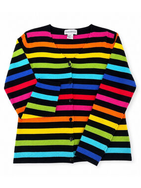 Sharon Young Rainbow Stripe Cardigan Sweater M 100% Cotton Y2K Colorful